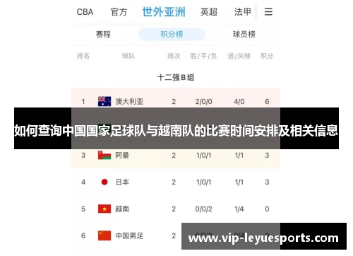 如何查询中国国家足球队与越南队的比赛时间安排及相关信息