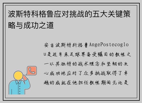 波斯特科格鲁应对挑战的五大关键策略与成功之道
